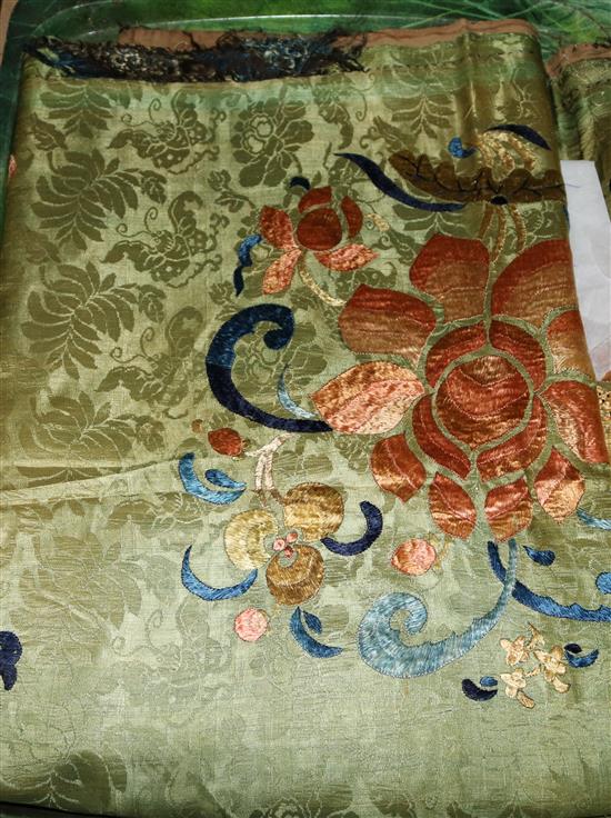 A Chinese embroidered silk and brocade panel